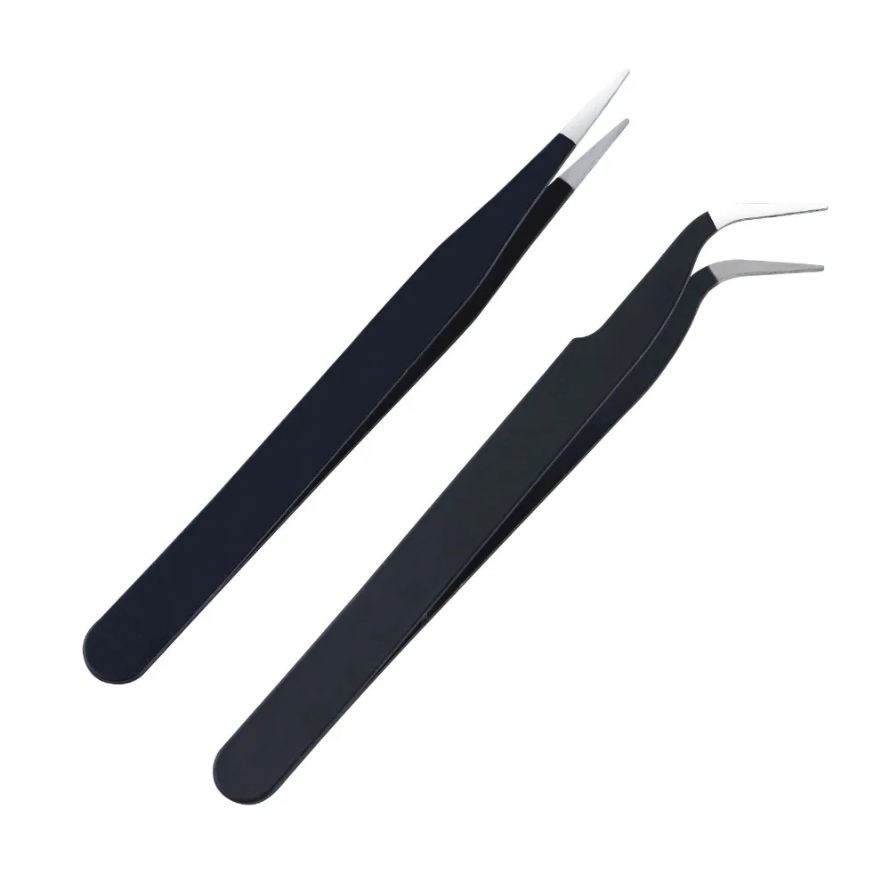 2Pcs Precision  Anti-Static Tweezers ESD Straight and Curved Tip Tweezer 3D Printing Accessories DIY for Electronics Tweezers