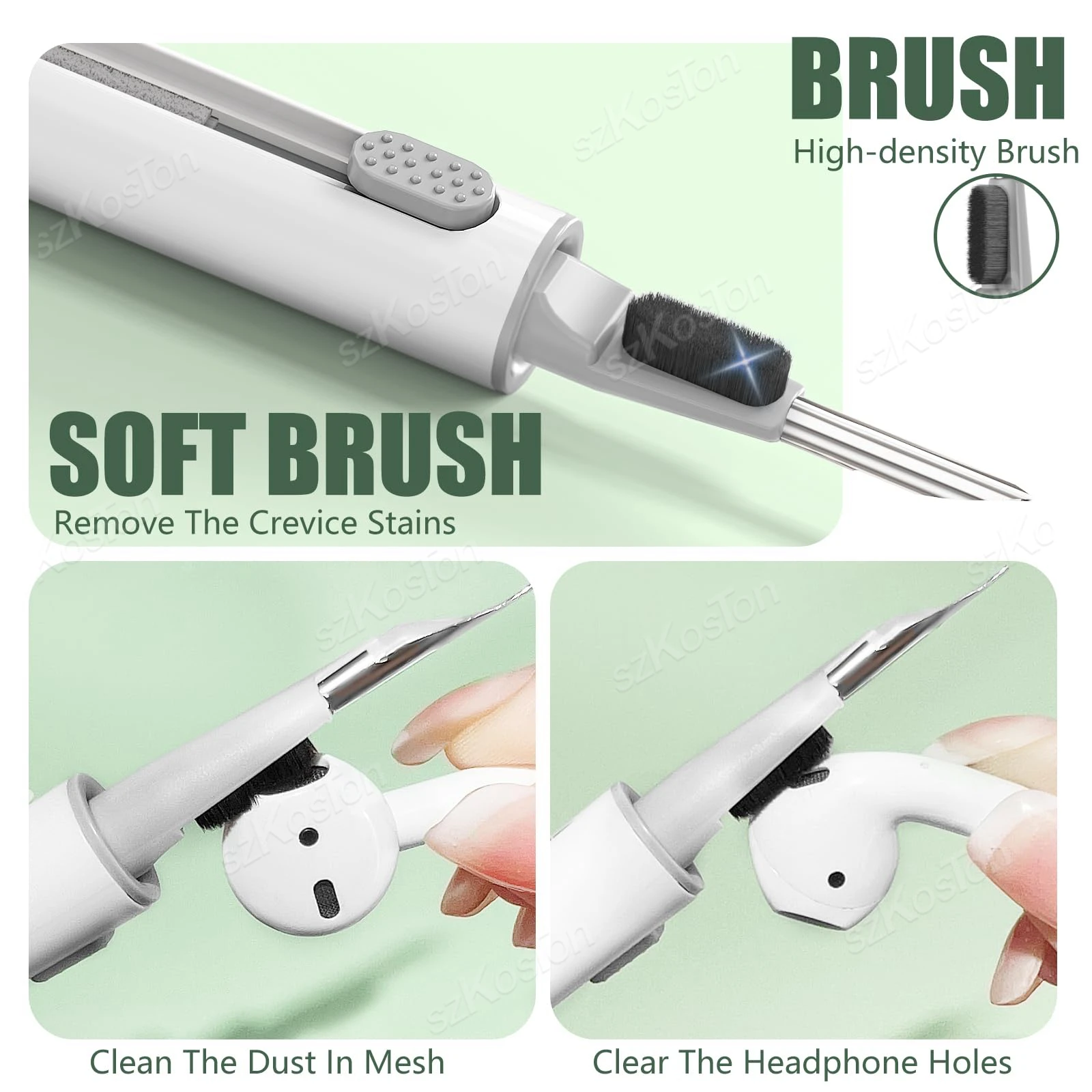 Cleaner Kit for AirPods4 Multi-Function Cleaning Pen with Soft Brush Flocking Sponge Tool for Bluetooth Earphones Headset