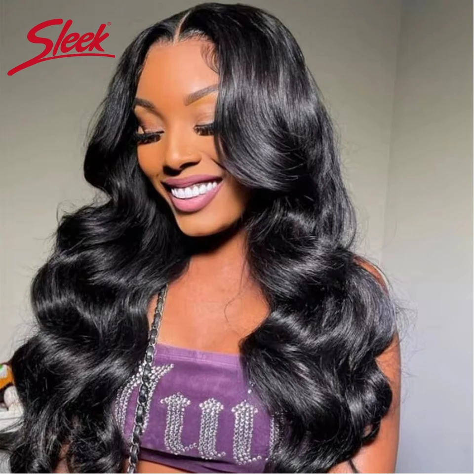 Sleek Nature Black Dark Brazilian Body Wave 13x5x2 Lace Front Part Body Wave Remy Human Hair Wigs Cheap On Sale Clearance