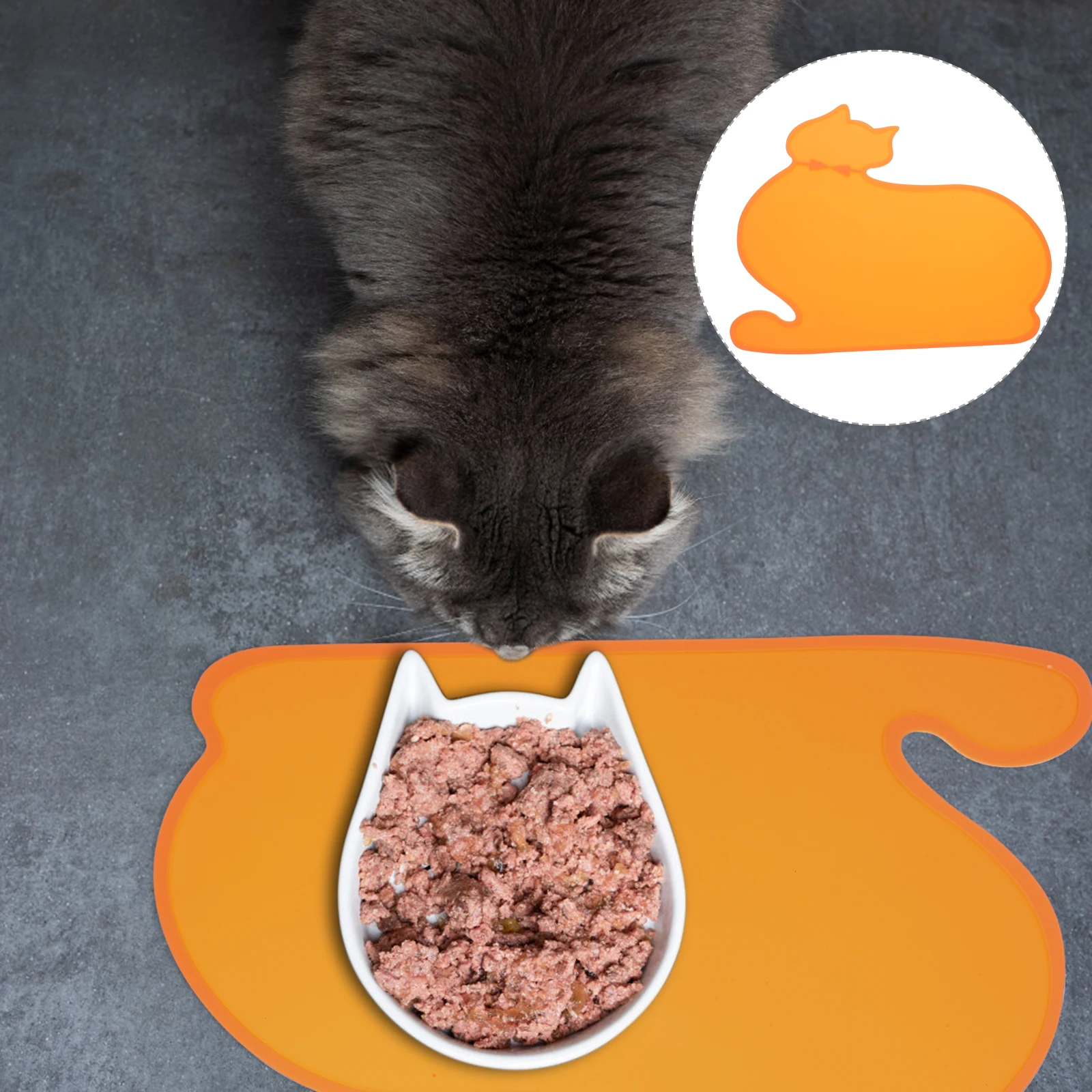 

1pc Waterproof Silicone Pet Placemat Anti-Slip Heat Insulated Dog Cat Food Mat Creative Cat Shape Orange 47X36.5Cm