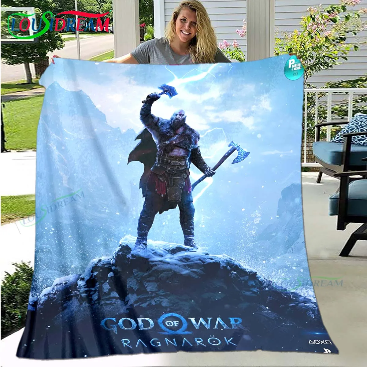 

3D Game God of War Pattern Blanket Star Art Flannel Thin Blanket Portable Home Travel Office Lunch Break Blanket Birthday Gift
