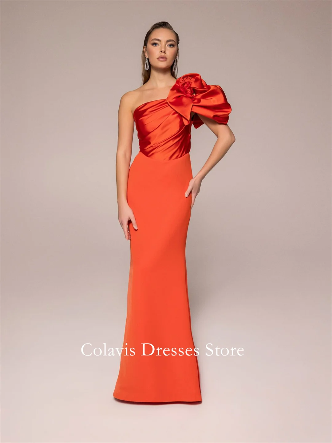 

2025 Customized One-Shoulder Mermaid Satin Ruched Floor Length Prom Dresses Evening Dress Women Evening Gowns Formal Party Dress