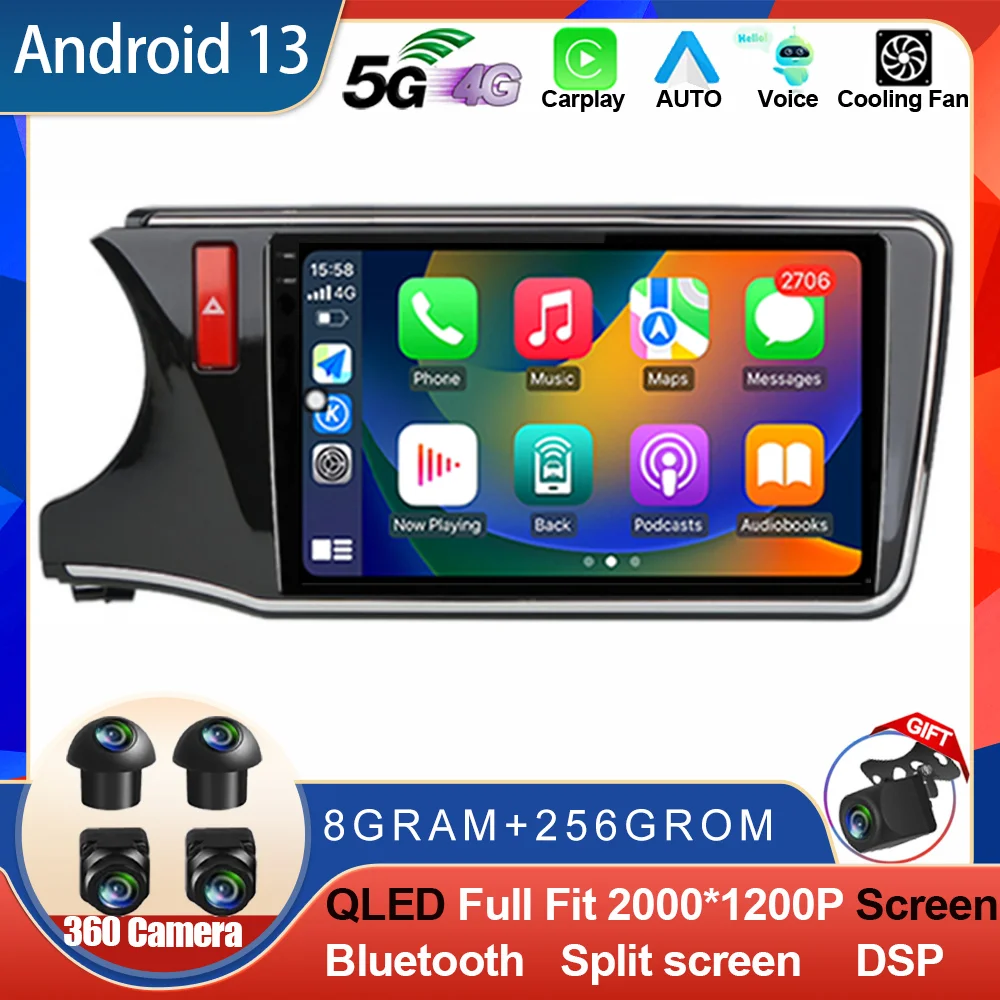 

10,1 "QLED экран Android 13 для Honda City Grace 2014-2017 LHD автомобильное радио GPS Bluetooth беспроводное Carplay автомобильное стерео головное устройство