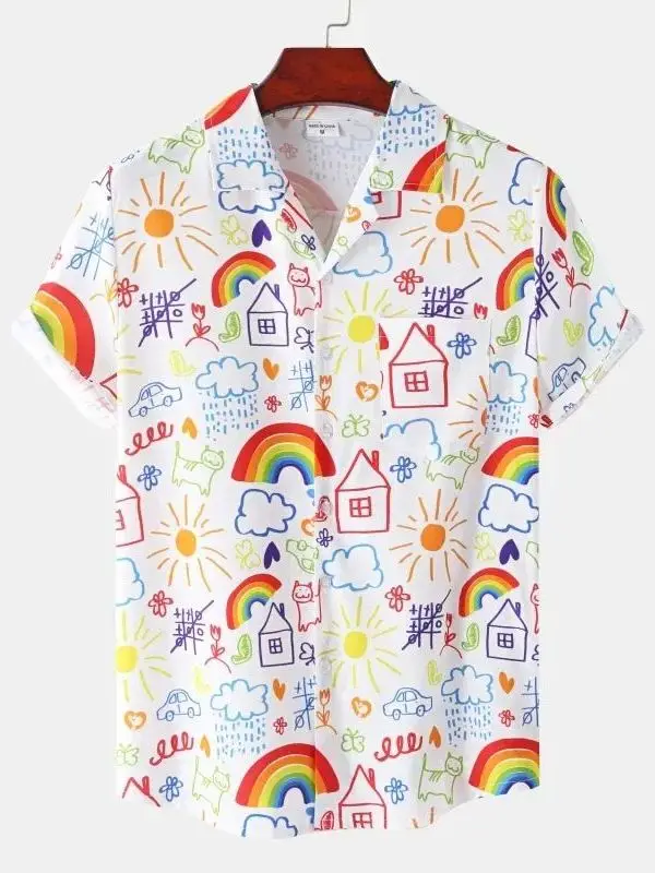 

Men's Printed Collar Vacation Style Shirt Fashionable Urban Polyester Short Sleeve Button up Youth Casual Shirt XJGOOD Brand