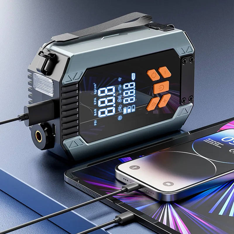 Car-mounted Wireless Air Pump, Portable Car Emergency Power Supply, Integrated Automatic Tire Inflator.