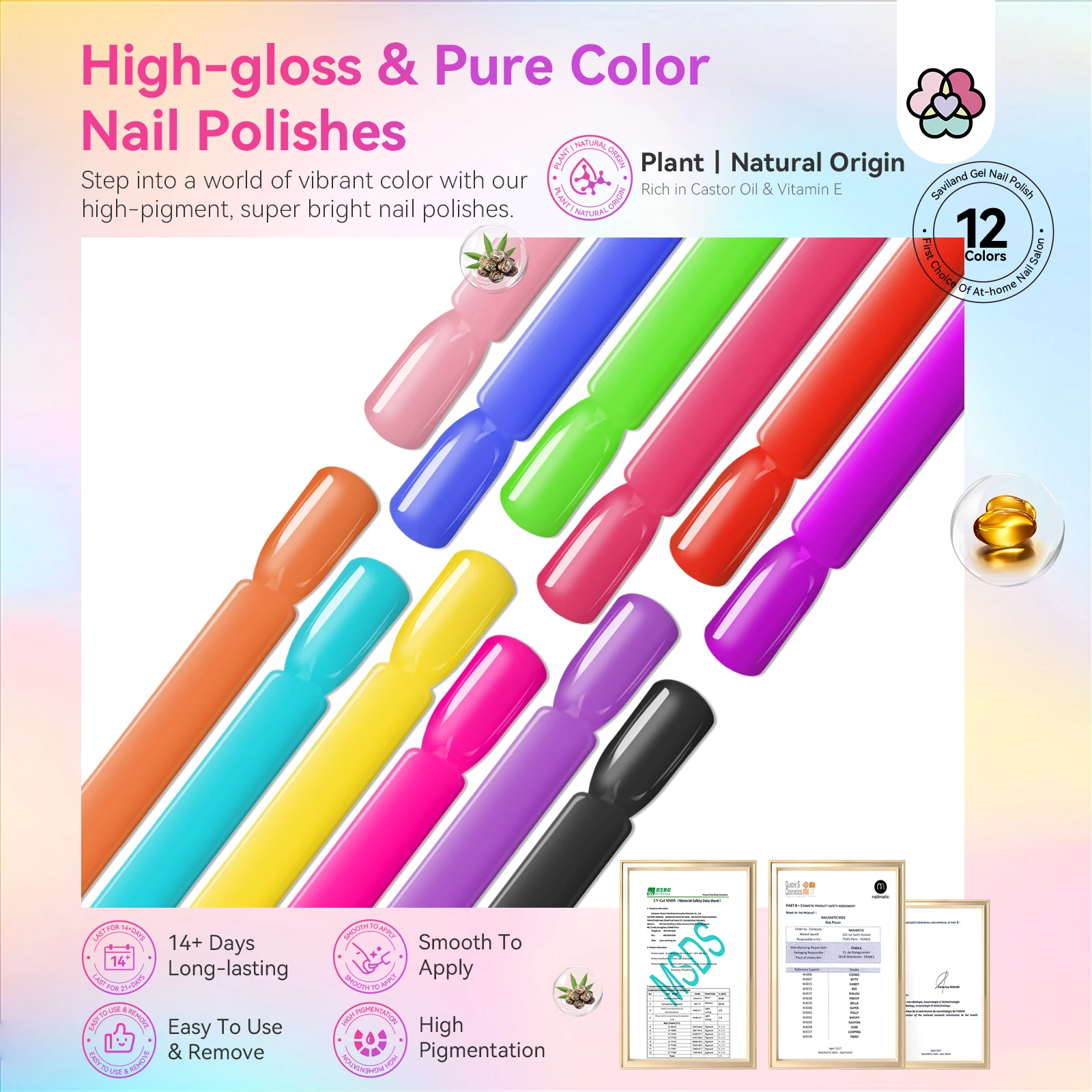 مجموعة طلاء أظافر SAVILAND سريعة الجفاف مكونة من 12 لونًا باستيل أخضر نيون 0.34 أونصة طلاء صيفي غير جل مع قاعدة معطف علوي لفن الأظافر #2