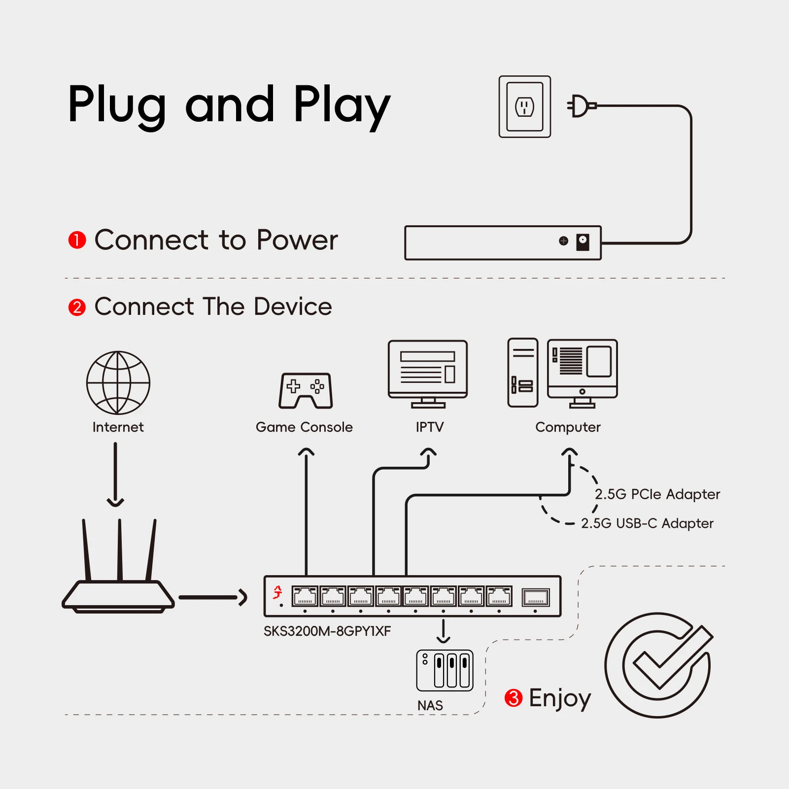 Imagem -05 - Switch de Rede Ethernet Multi-gigabit Fácil Gerenciamento Inteligente Hub de Laboratório Doméstico Divisor de Internet Plug And Play 2.5gbps Xikestand8-port