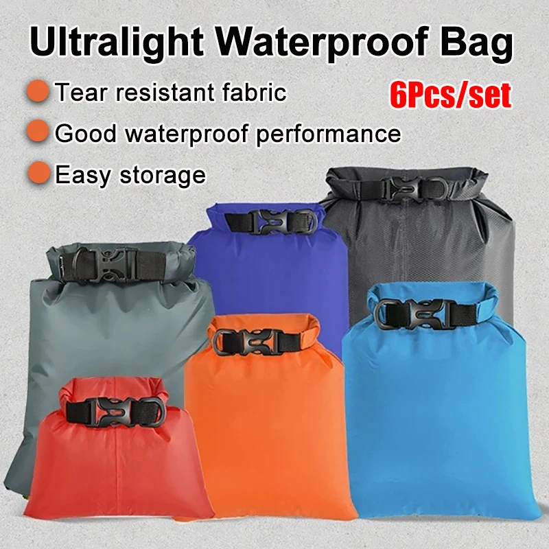 6Pcs/set Ultralight Outdoor Waterproof Dry Bag Pack Sack Swimming Rafting Kayaking River Trekking Floating Sailing Canoing