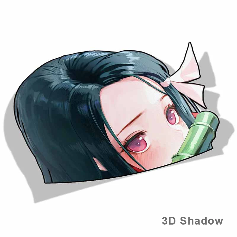 ملحقات خارجية 13/17 سم ملصقات كرتونية للسيارات Nezuko Kamado شيطان القاتل Peeker ملصقات من الفينيل بتصميم كبير الرأس k74