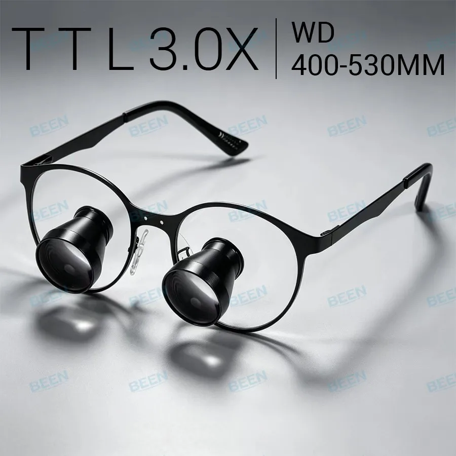 Custom Dental Embedded Magnifying Glasses with Optical Lens Glass Round Metal Frame Pupillary Distance 52-70 Adjustable Customiz