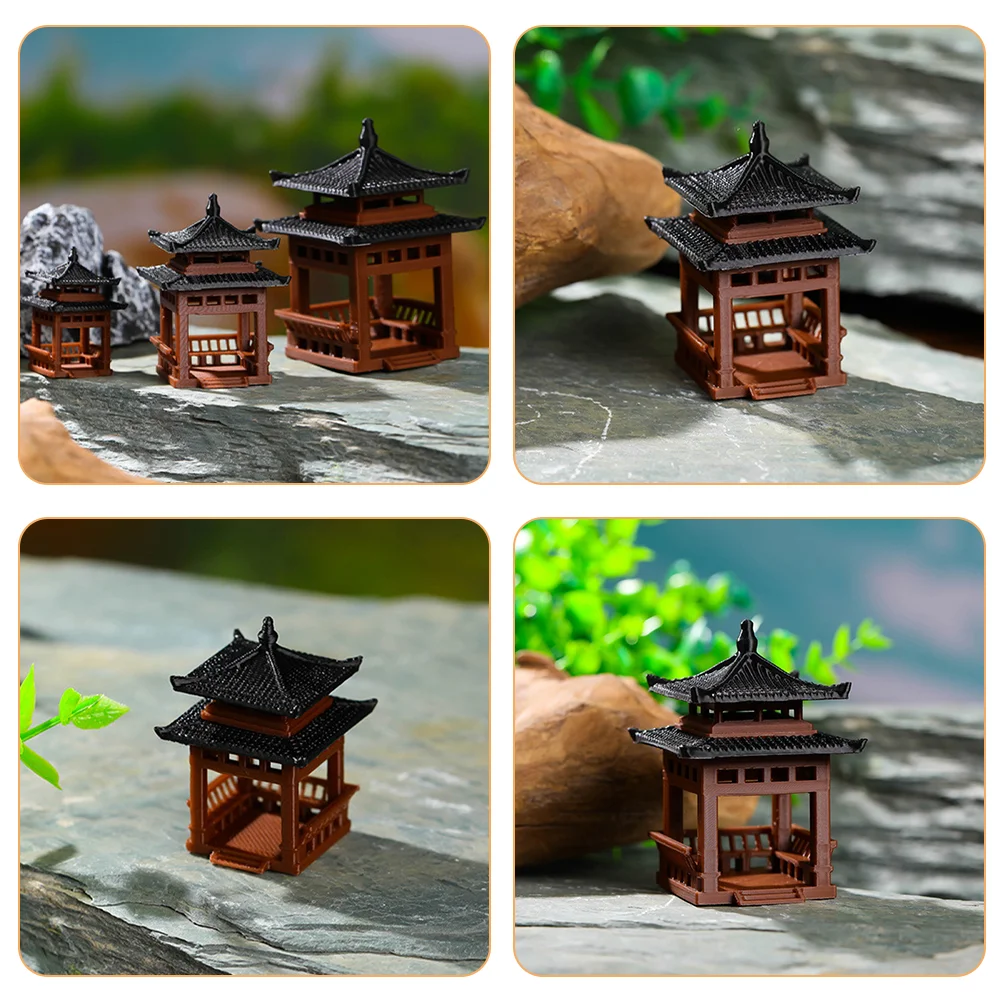 Micro Landscape Four-corner Pavilion Home Desktop Ornaments Decorate Gazebo Mini Statue Plastic Aquarium Garden