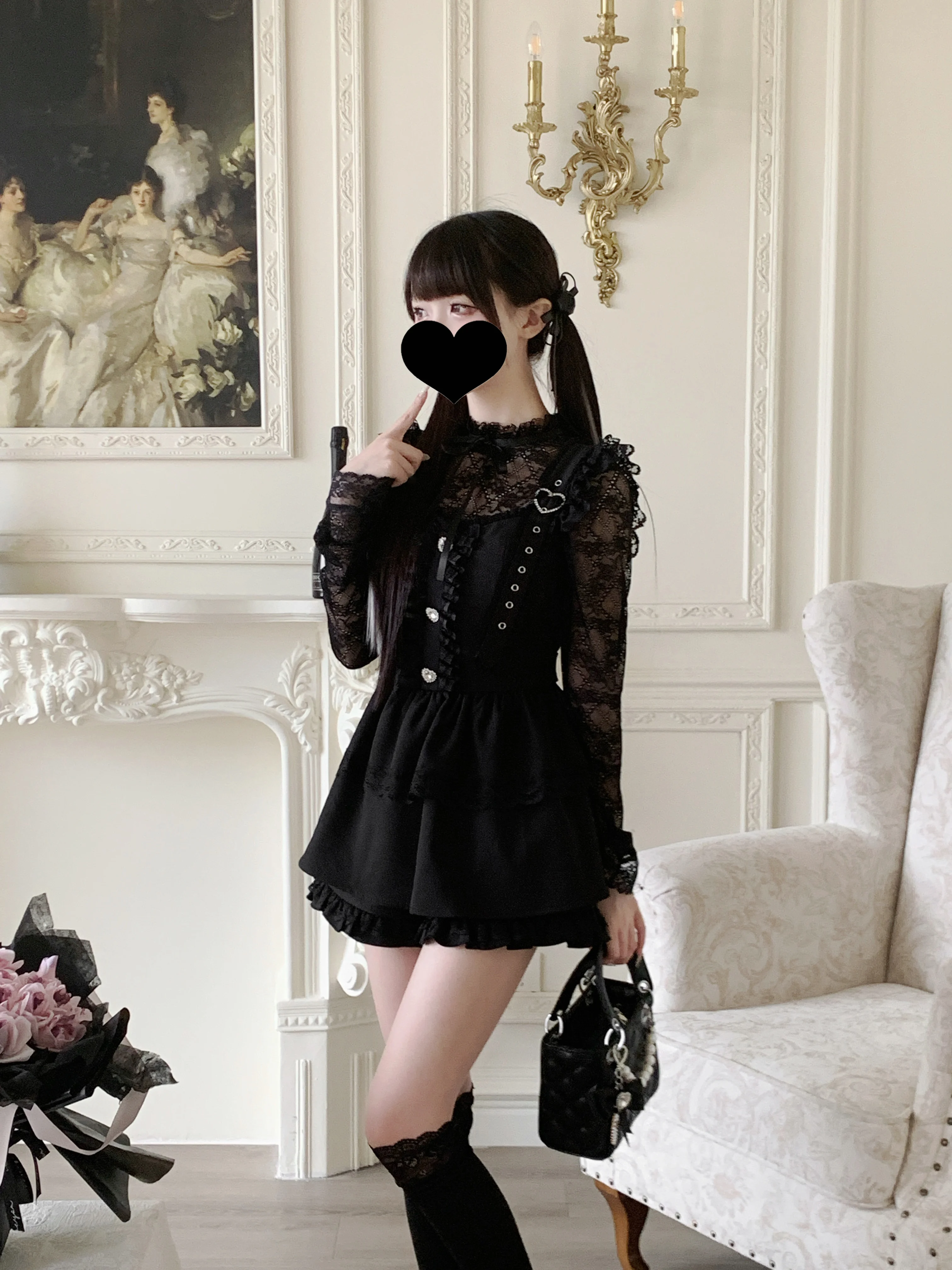 Japanese Mine New Autumn Women\'s Sweet Lace Shirt Lolita Suspender Vest Shorts Three-piece Set Women\'s Shorts Set Outfits