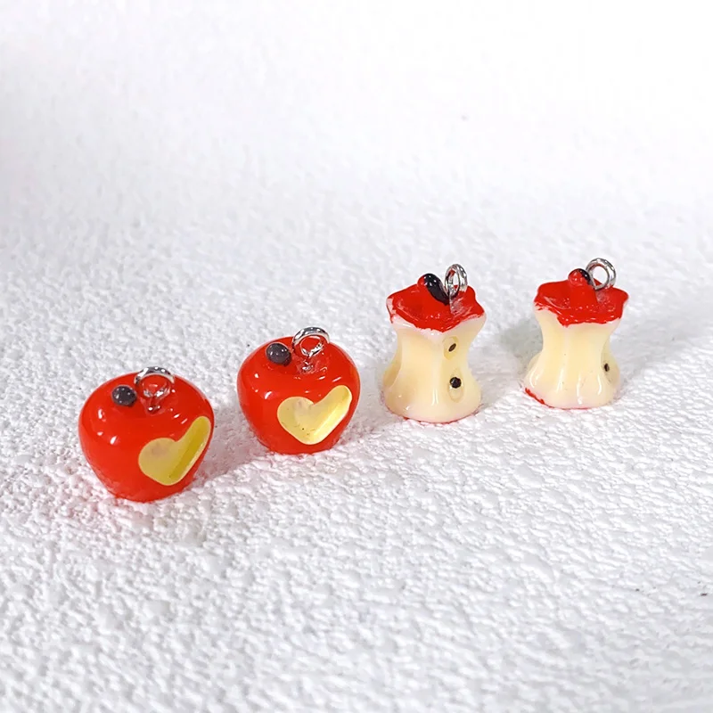 

10pcs 3D Cute Apple Food Earring Resin Charms Apple Kernel Fruit Keychains Bracelet Pendants Diy Accessory Foods Jewelry Make