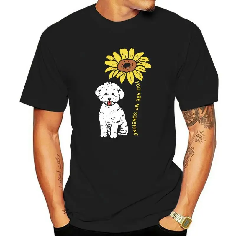 You Are My Sunshine Bichon Frise Sunflower Dog Lover Gift T-Shirt Tops & Tees Prevalent Camisa Cotton Men Top T-Shirts Cool