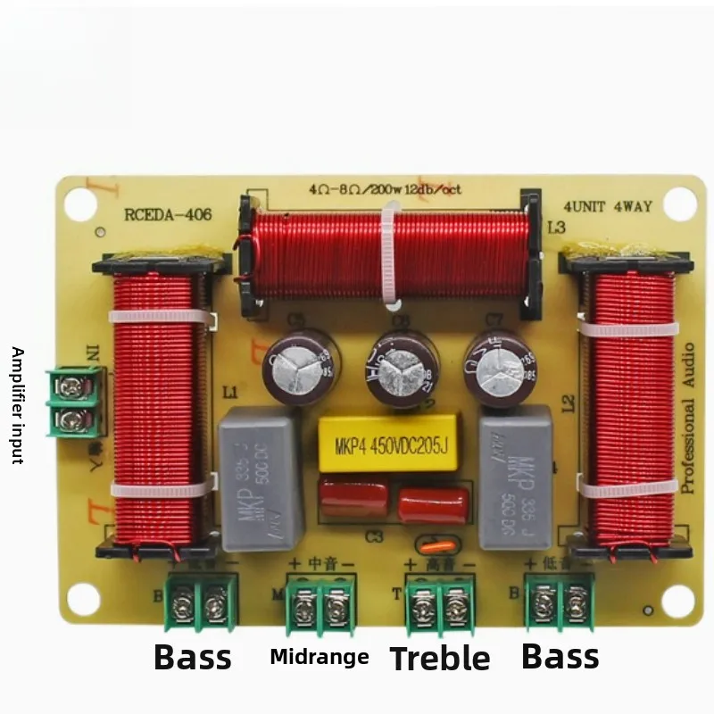 SOTAMIA HIFI 고출력 전문 스피커 분배기, 하나의 높음, 하나의 중간, 두 개의 낮음, 4방향 홈 오디오 및 비디오 오디오 분배기