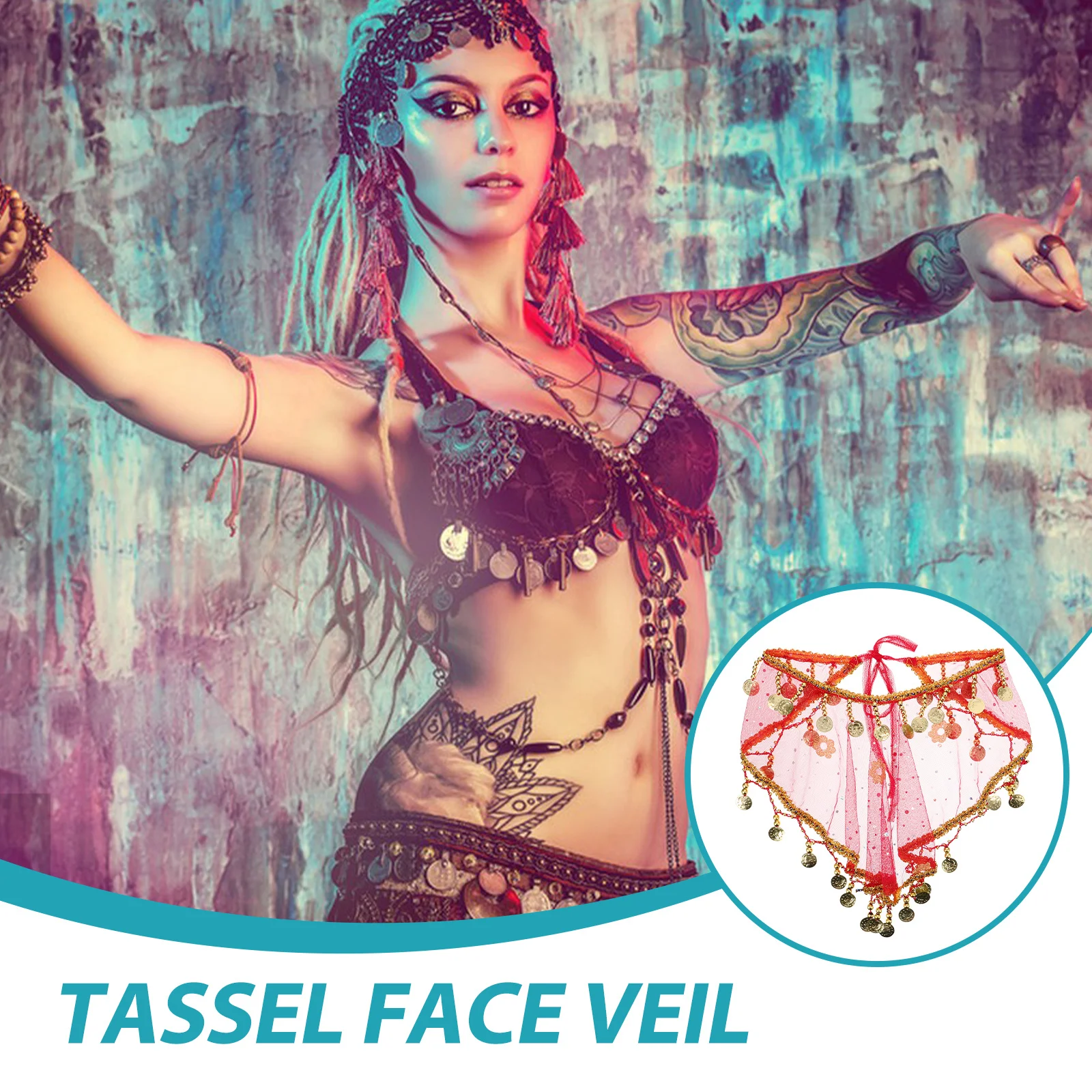 

Tribal Veil for Women Exotic Dance Costume Accessory Sequin Beaded Face Scarf Breathable Indian Belly Performance