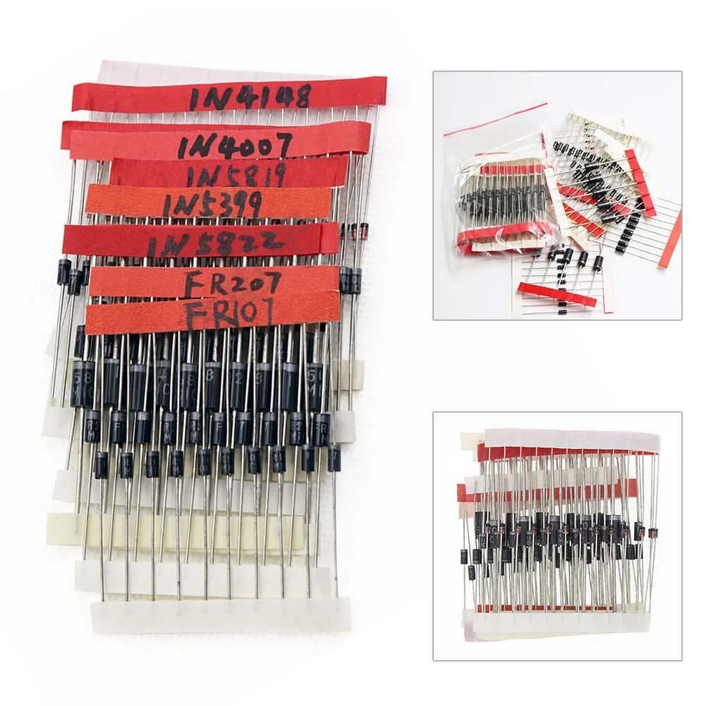 Upgrade Your DIY Projects with 100Pcs Rectifier Diode Kit 1N4148 1N4007 1N5819 1N5399 1N5408 1N5822 FR107 FR207