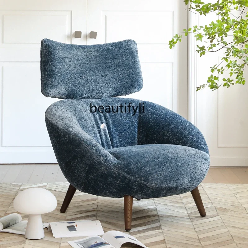Freizeitstuhl, Wohnzimmerstoff, hohe Rückenlehne, blauer Einzelsofastuhl