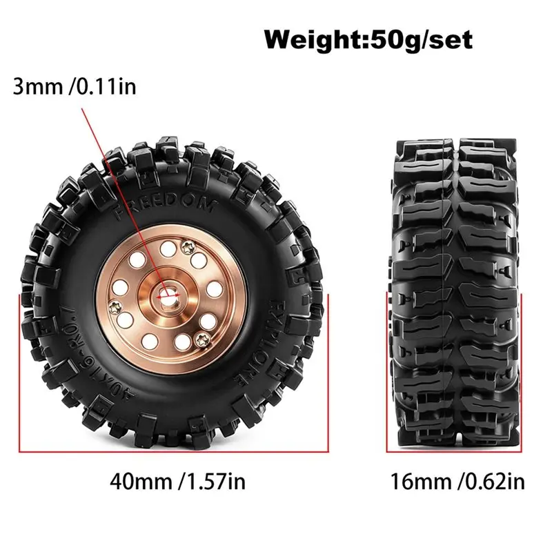FBIL-0.7 Inch RC Rock Crawler Wheel Rims & Tires For 1/30 Axial SCX30 RC Climbing Car For Wrangler K10 Ford Bronco M Silver