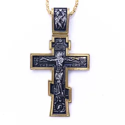 Orthodox Necklace Cross Pendant Women/Men Jewelry Religious Long Chain Baptism Gift