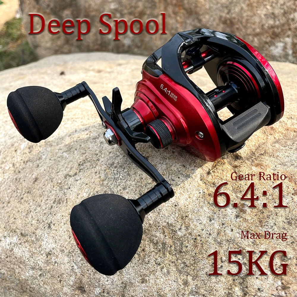 FA500H Long Cast Baitcasting Reel 6.4:1 Gear Ratio Freshwater Seawater All Metal Spool 15 KG Drag BIG GAME Fishing Coil Light