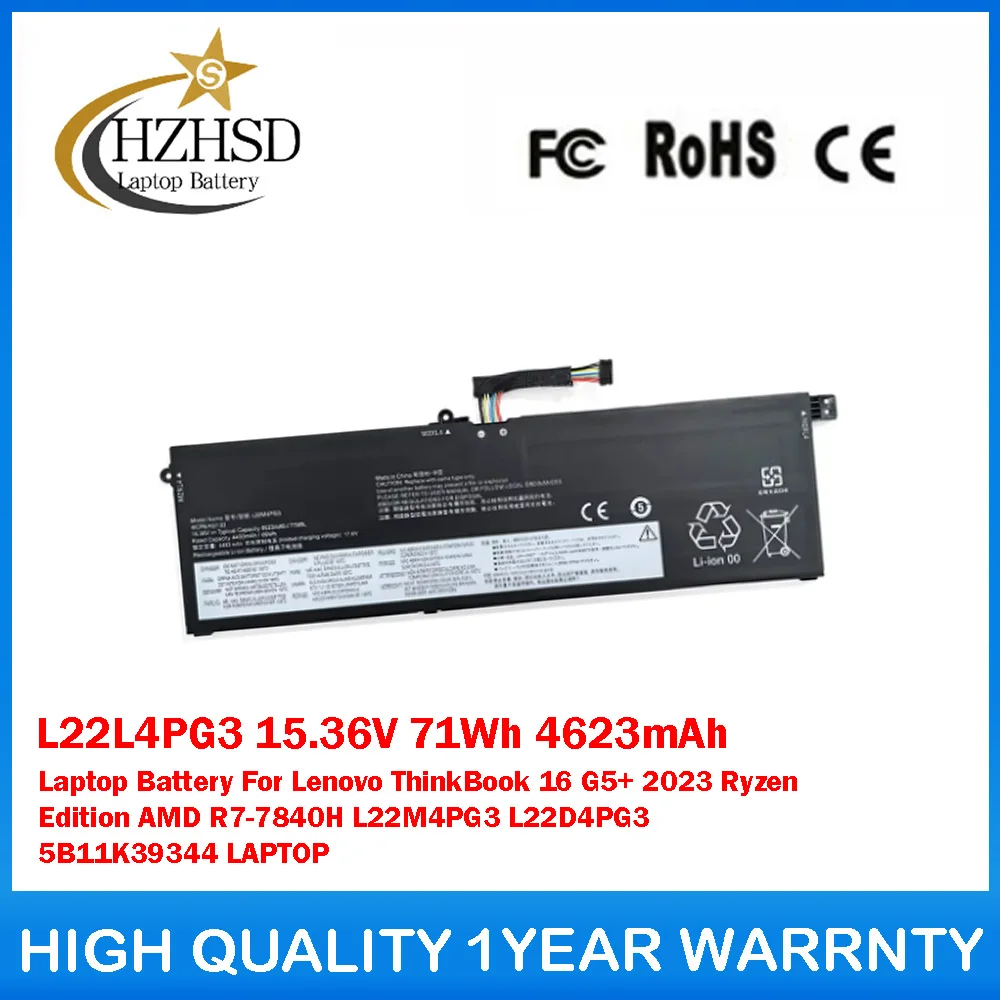 

L22L4PG3 15.36V 71Wh 4623mAh Laptop Battery For Lenovo ThinkBook 16 G5+ 2023 Ryzen Edition R7-7840H L22M4PG3 L22D4PG3 5B11K39344