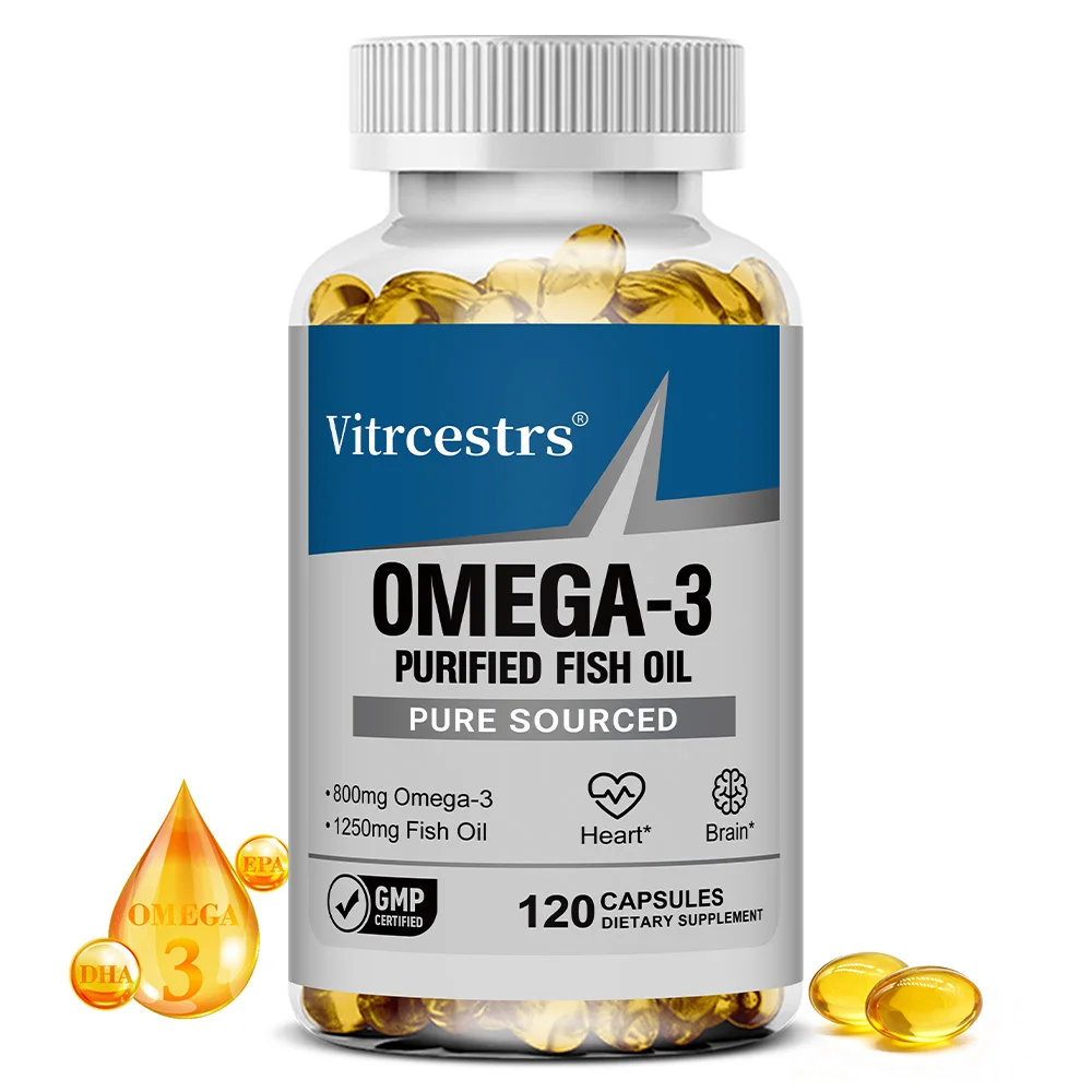 

Капсулы с рыбьим жиром Омега-3, тройная концентрация Омега-3 EPA DHA, для здоровья мозга, сердца, суставов и кожи, 120 капсул