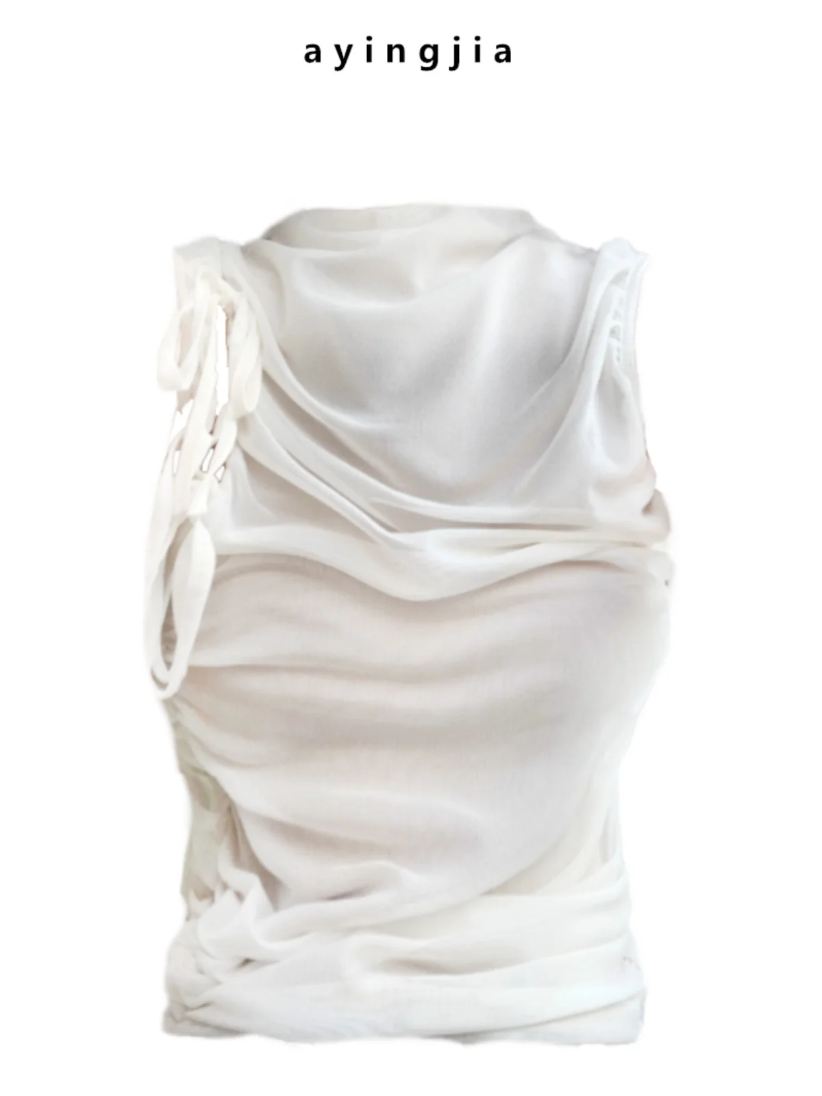 

Женский модный жилет больших размеров с эластичной талией, двойным сетчатым слоем, завязками, без рукавов, с высоким воротником и оборками по низу