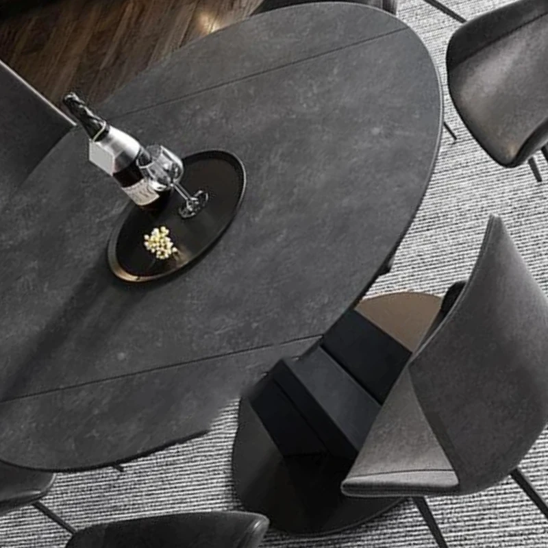 

European-Style Rotating Table Rock Slab Round Dining Table Modern Minimalist Small Apartment Mesa Comedor Kitchen Furniture