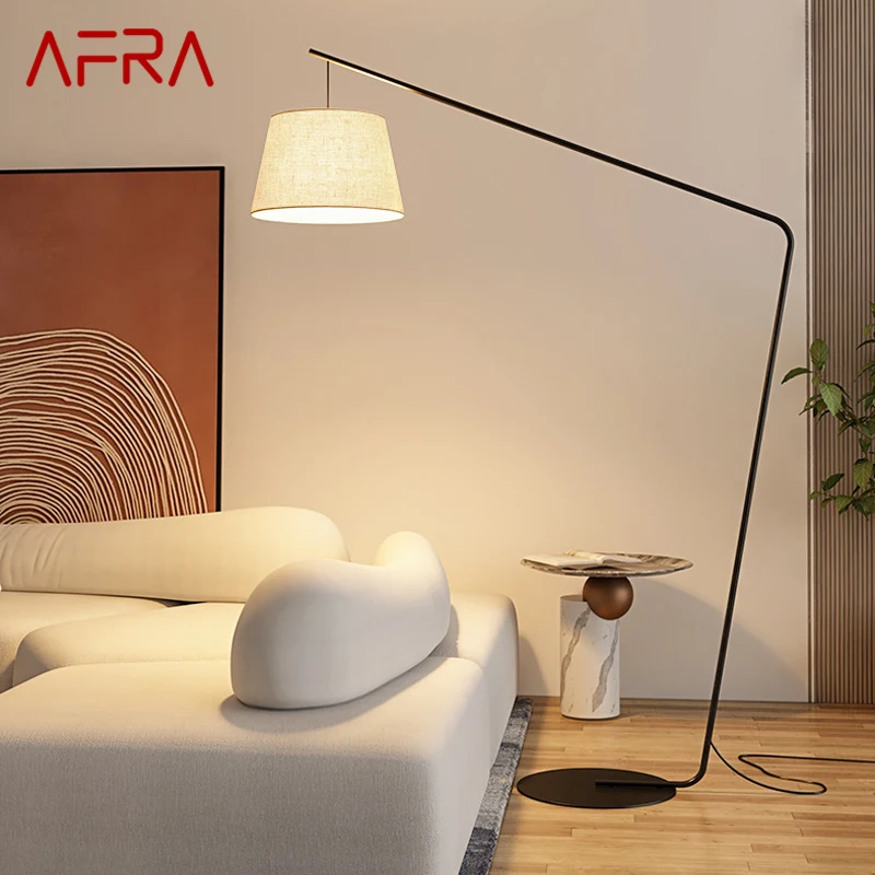 

AFRA Nordic Black Fishing Floor Lamp Modern Family Living Room Beside The Sofa Creative LED Decorative Standing Light