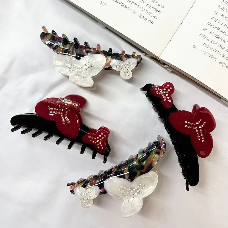 

JDOO. X Ins Hot Sale Fashion Geometric Flower Rhinestones Hair Clip For Sweet Girls Acetate Large Shark Clip Hair Accessories