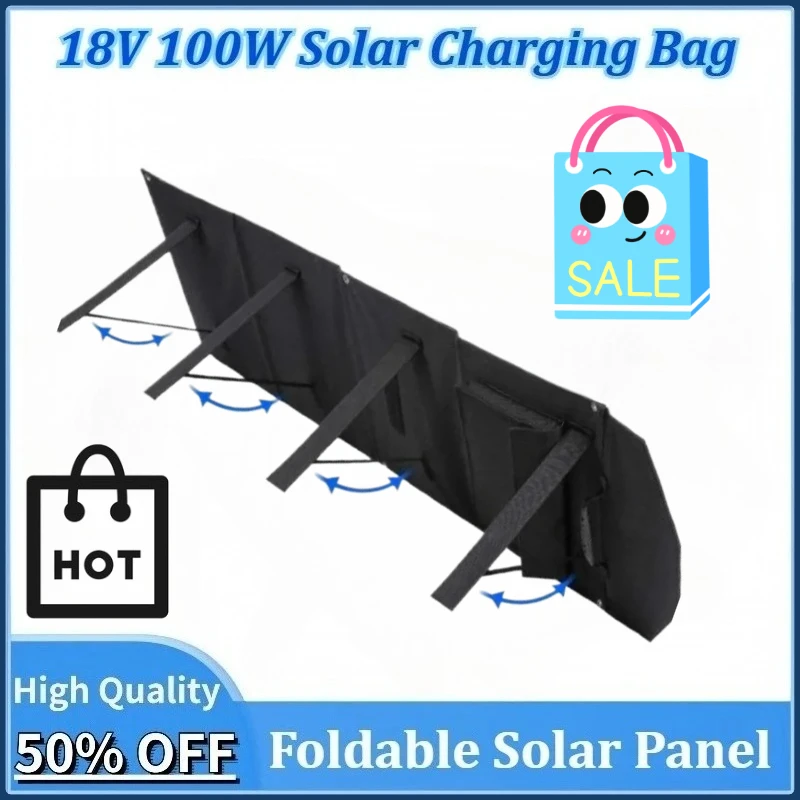 

100W Newly upgraded Foldable Solar Panel 18V Portable Folding Bag Battery Charger for Phone Outdoor Camping Waterproof PowerBank