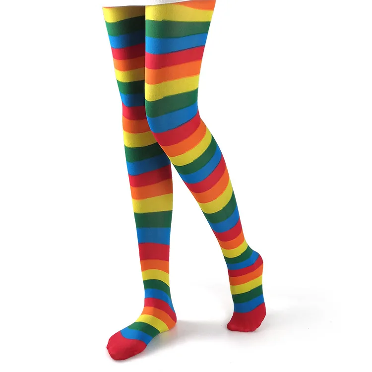 Rainbow Striped Tights For Women Dance Party Festival Pantyhose Female High Elastic Long Socks Colorful Comfort Knee Stockings