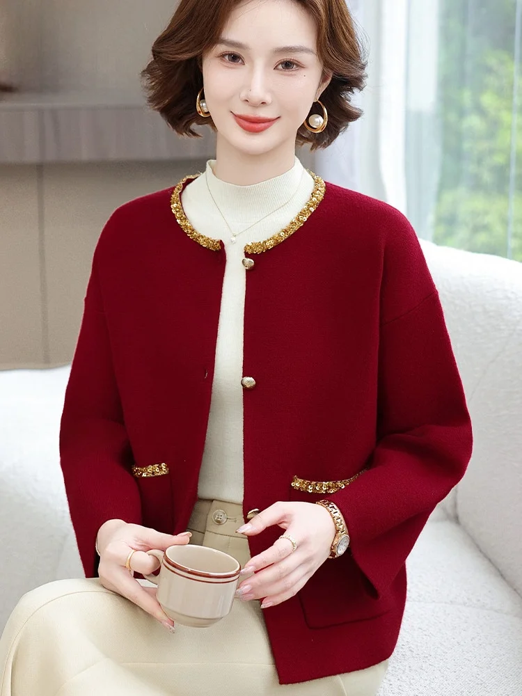 

Fashionable Wedding Outerwear Set for Women Celebratory Spring Autumn Jacket plus Size Loose Fit Long Pants Anti Wind Warm