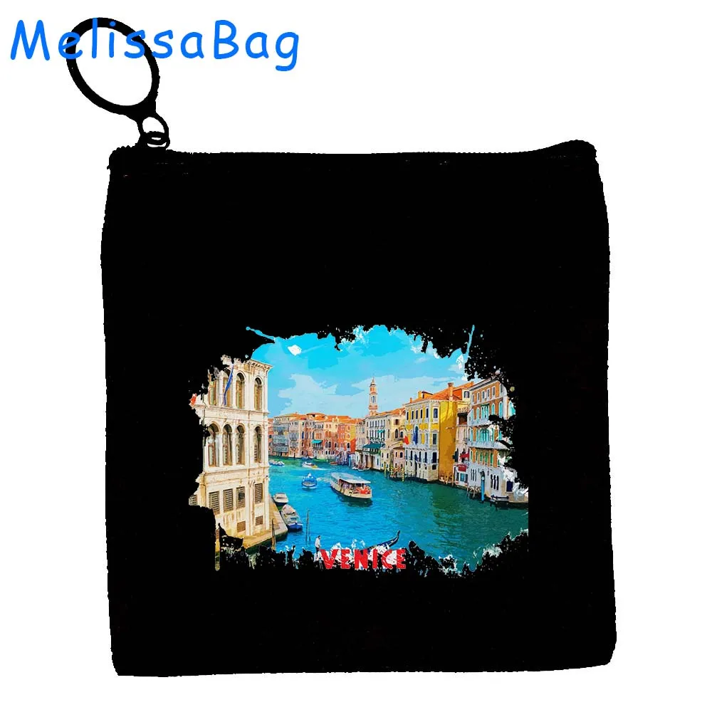 Monedero de lona con tinta de acuarela, bolsa para llaves, regalo al óleo de Pisa Colosseum, Hungría, Lisboa, Portugal, Venecia, Italia