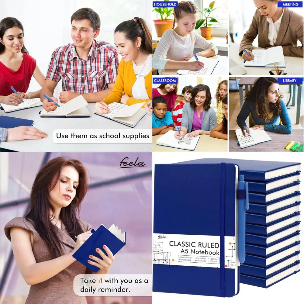 

A5 Classic Ruled Journal Set with 12 Pens, Navy, 120 GSM, Ideal for School, Business, and Travel