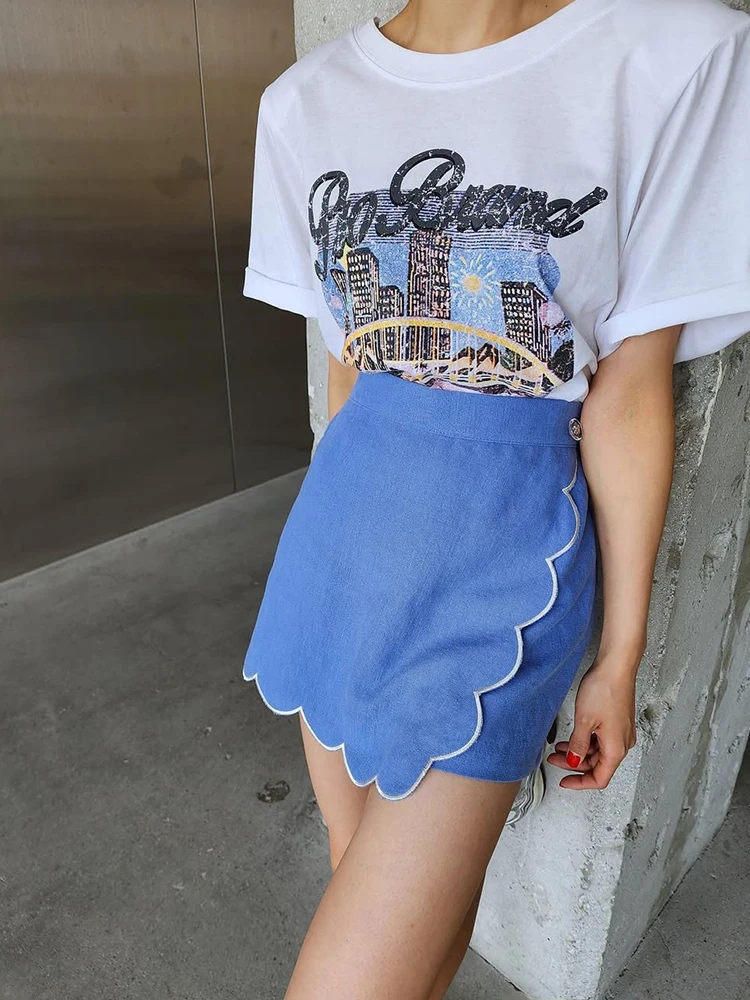 

Women's New Fashionable Design Embroidered Color blocked Ripple Y2K Mini Half length Skirt with High Quality Commuter Skirt