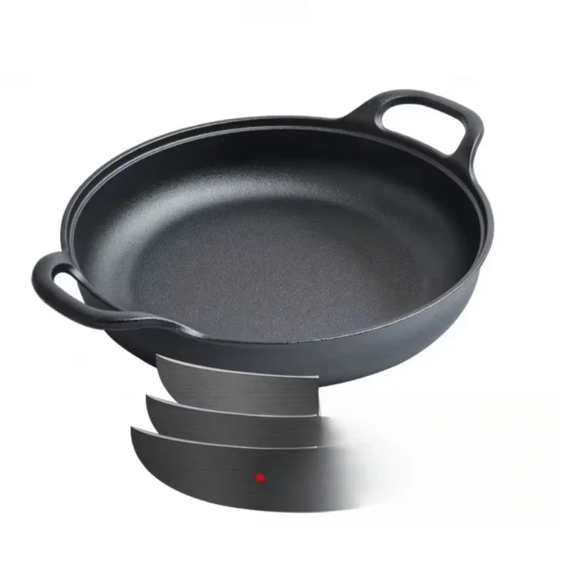 

Non-stick household gas stove double handle frying pan with beech lid cast iron cookware wok