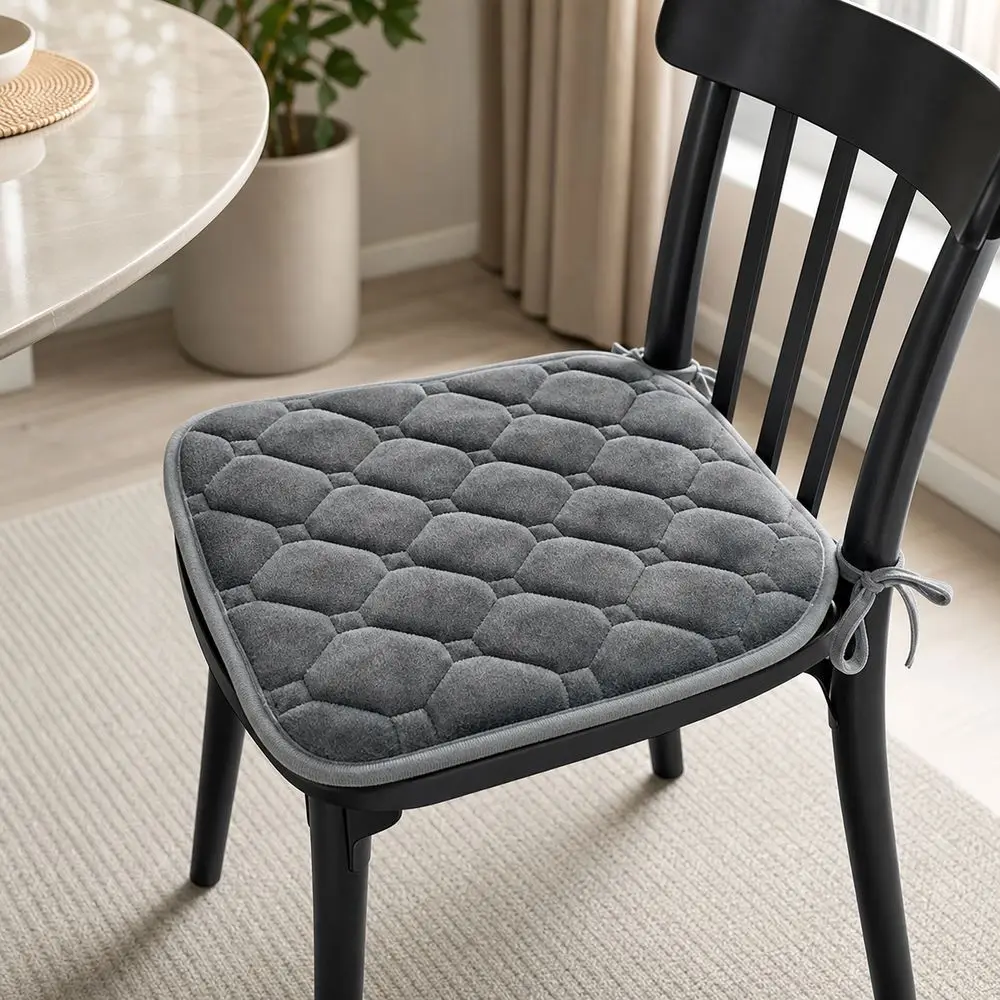 Flannel Chair Seat Cushion Tie-On Straps Quilted Surface Dining Chair Cushion Thick Padded Non-Slip Stool Seat Pad