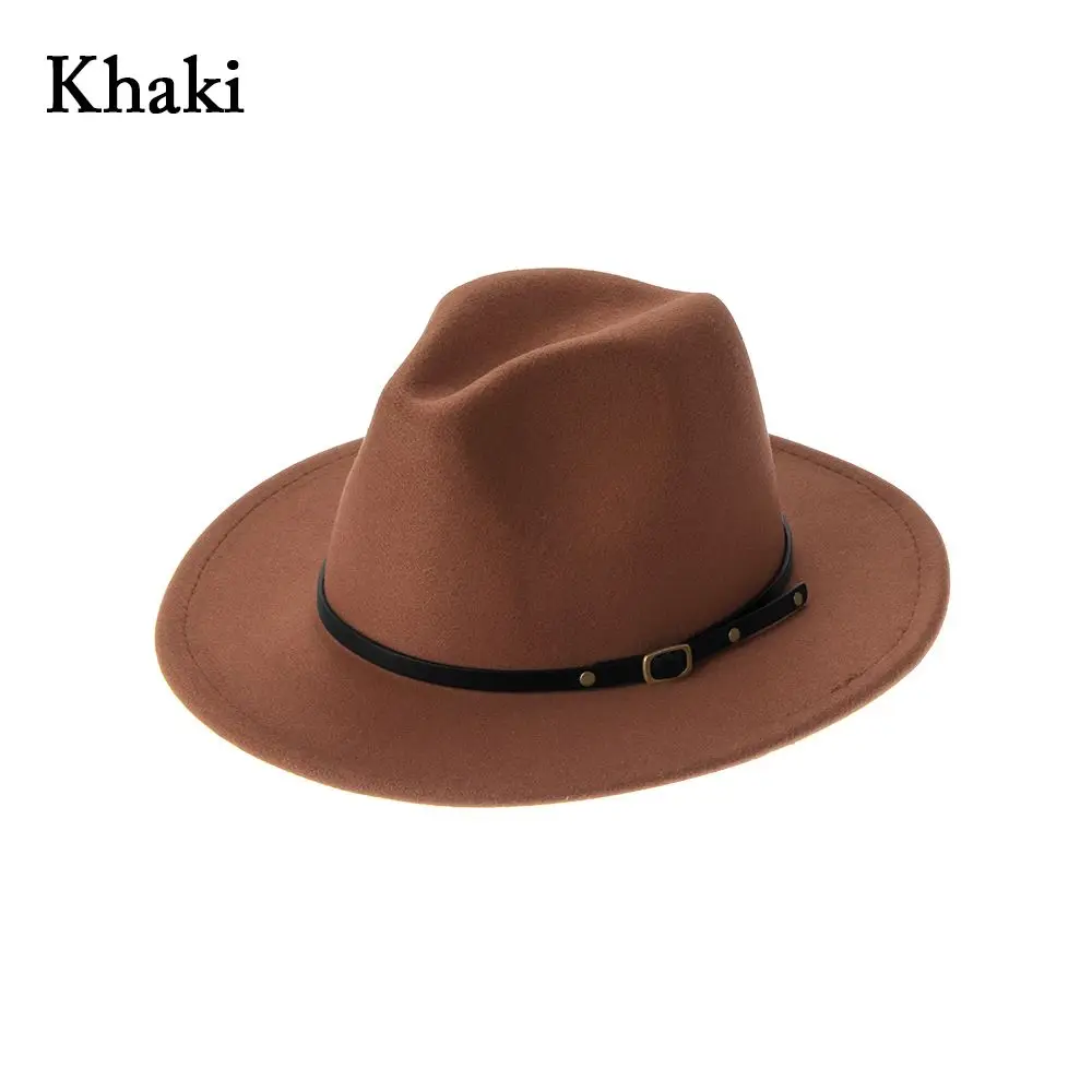 Fashion Autumn Winter with Belt Buckle Panama Jazz Hat Outback Hat Felt Fedora Hats Cowboy Hat