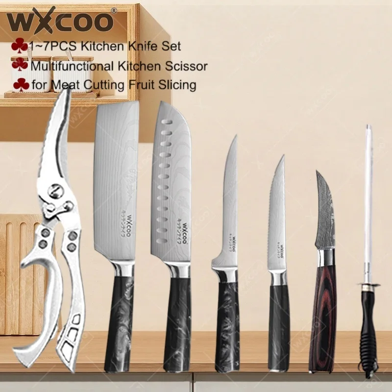 WXCOO 1~7pcs Professional Kitchen Knife Resin Handle Durable Chef Knife Meat Cleaver Steak Lamb Slicing Boning Knife Supplies
