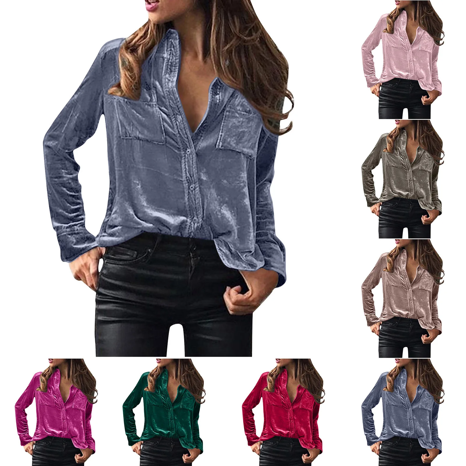 Women\'s Sexy New Long Sleeved Lapel Button Gold Velvet Shirt Japanese Brand Woman Camisas Lisas Camisa De Dama Manga Larga