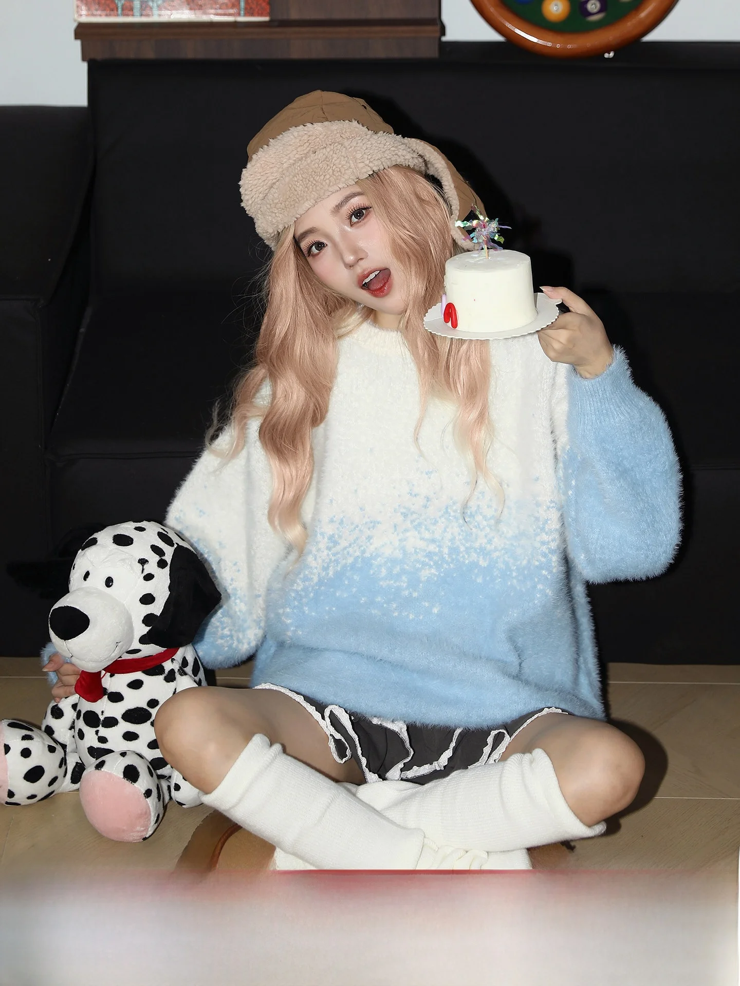 

American Sle Loose Fit round Ne Knitted Sweater Women's Autumn Winter adient Color Blo Pullover Thermal Top