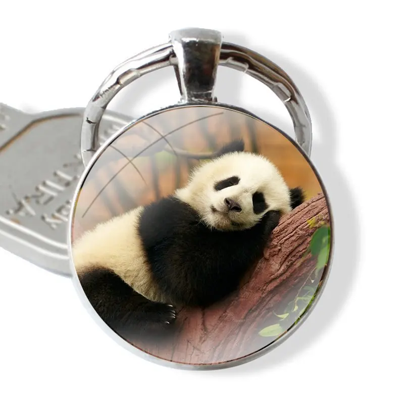 Animal Giant Panda Cute Keychain Handmade Glass Cabochon Key Ring Holder Pendant Key Chains Fashion Cartoon Creative Design