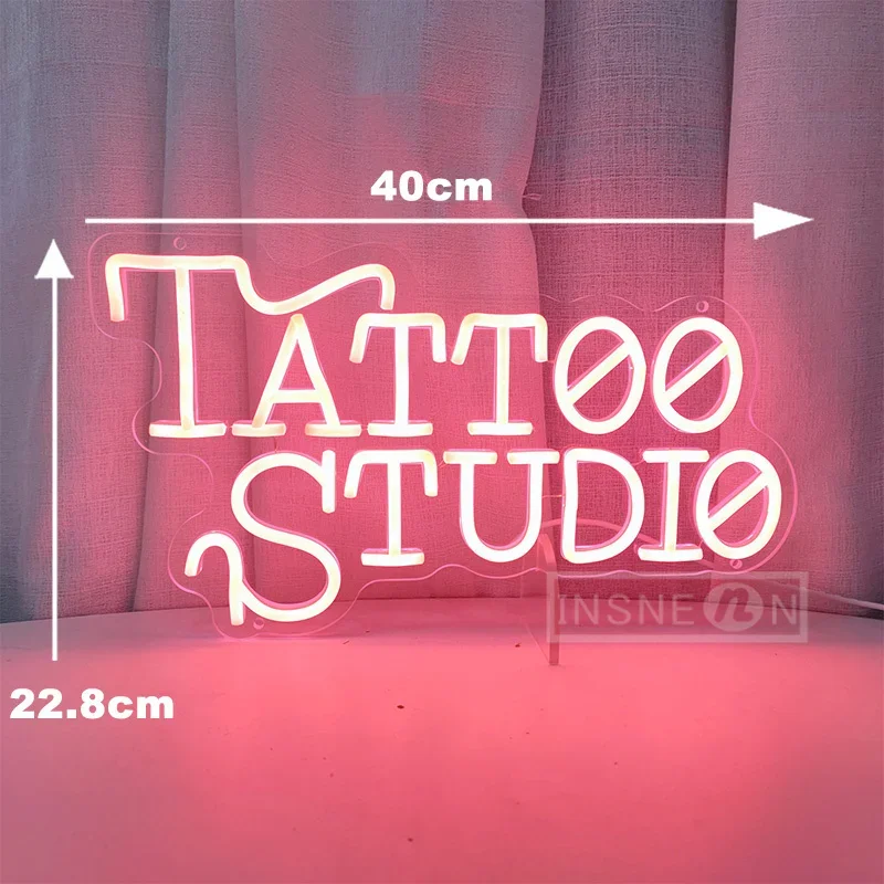 Lampu LED tanda Neon Studio tato, untuk Salon Bar pria bertenaga USB dapat diredupkan dekorasi dinding papan nama akrilik dengan saklar