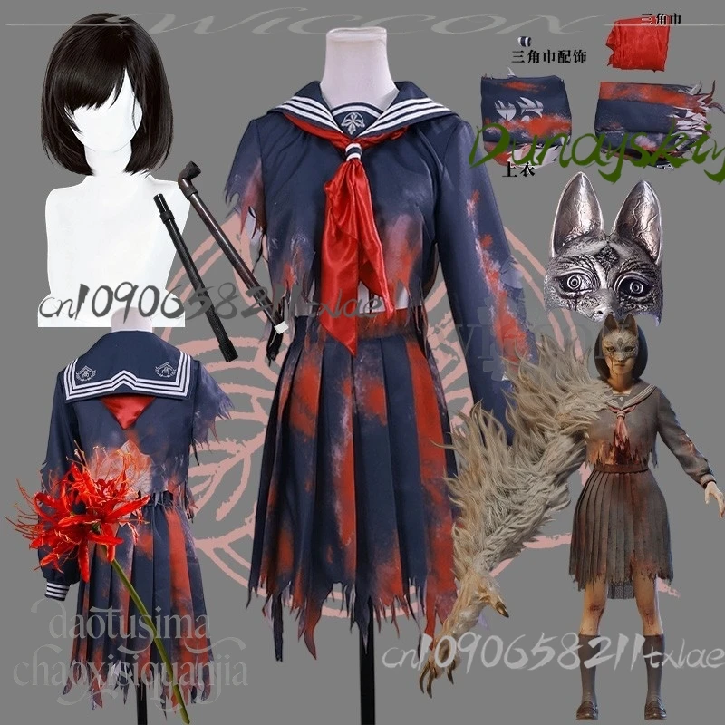 

Игра ужасов Shimizu Аниме Хинако Косплей Костюм JK Школьная форма Слезое поддельное платье с кровью Пушистая лиса 3D Маска Хэллоуин Вечеринка Cos