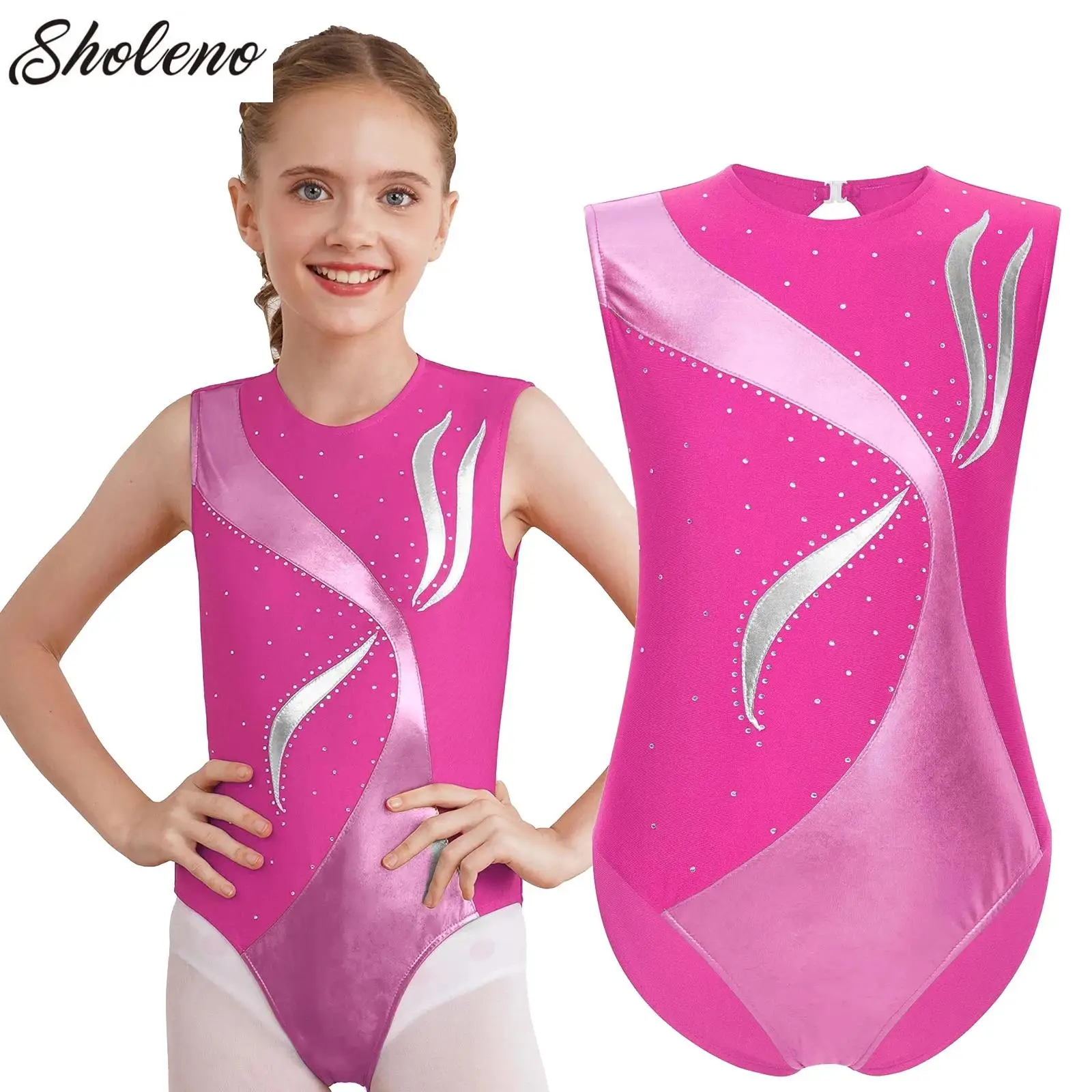 

Ballet Leotards for Girls Children Dance Stage Clothes Metallic Patchwork Gymnastics Tank Bodysuit Ballerina Class Outfit Dress