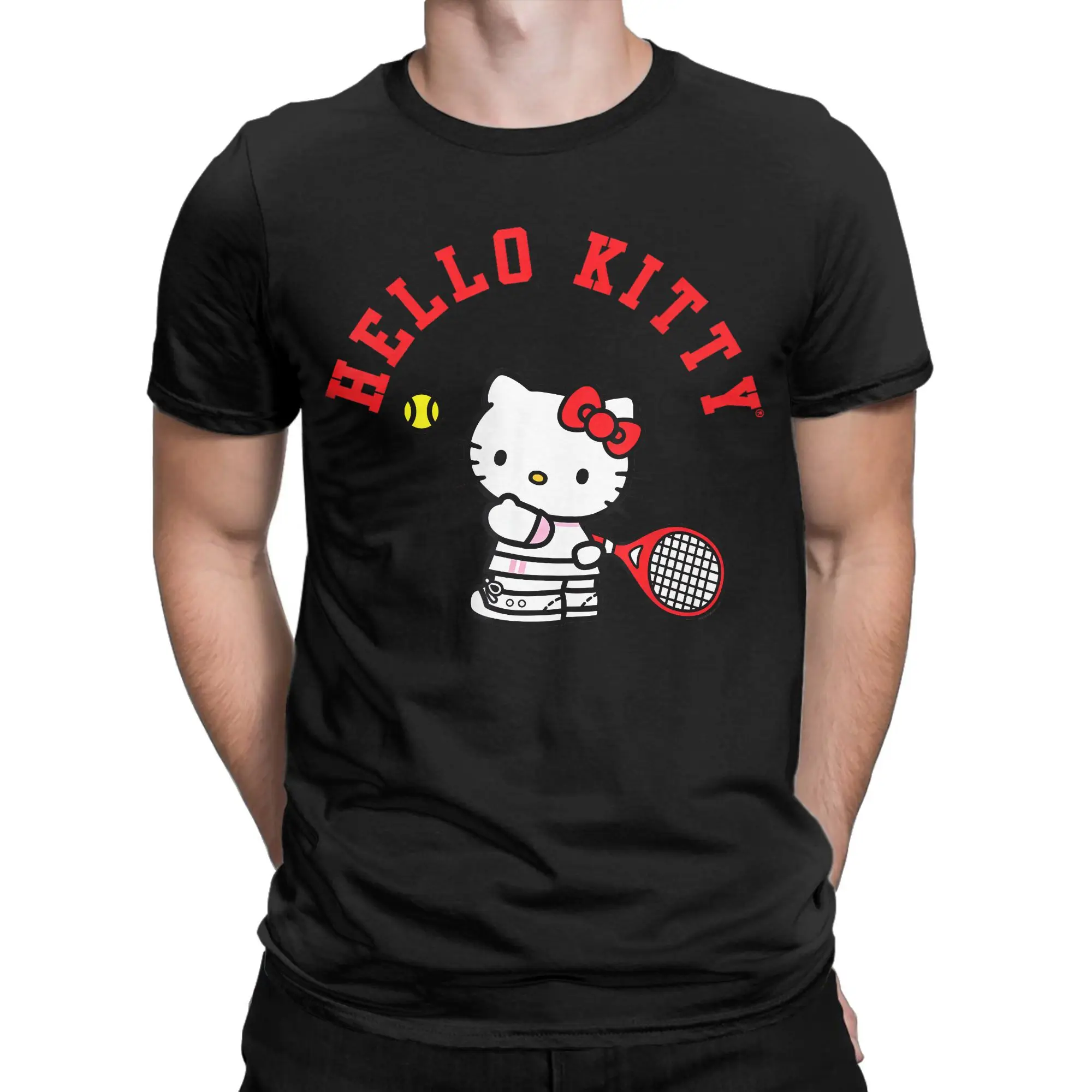 

Hello Kitty Tennis T-Shirt Men Funny Cotton Tee Shirt O Neck Short Sleeve T Shirts Graphic Clothes