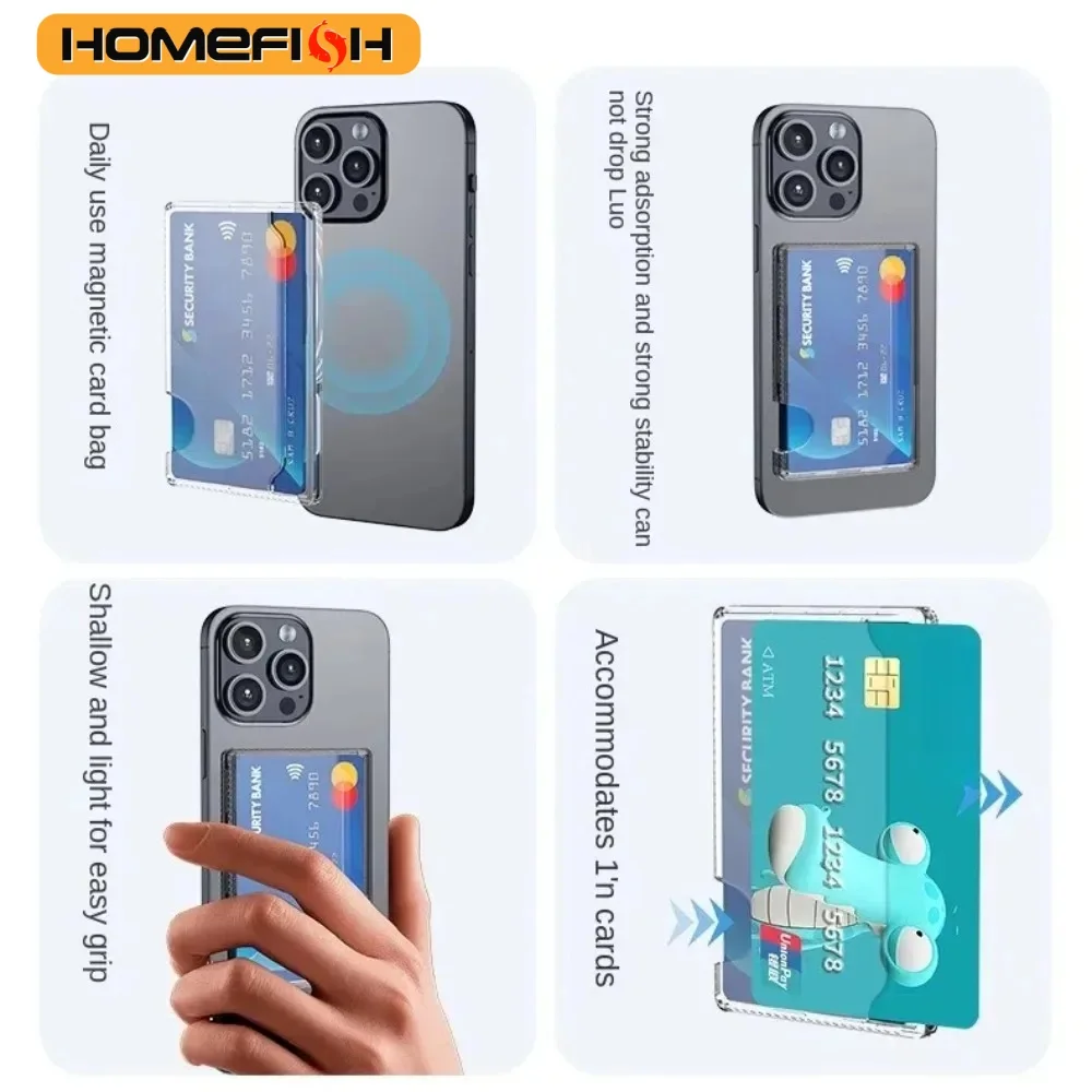 Creative Transparent PC Magnetic Phone Case Back Adhesive Card Holder Storage Box Strong Magnet Card Sleeve New