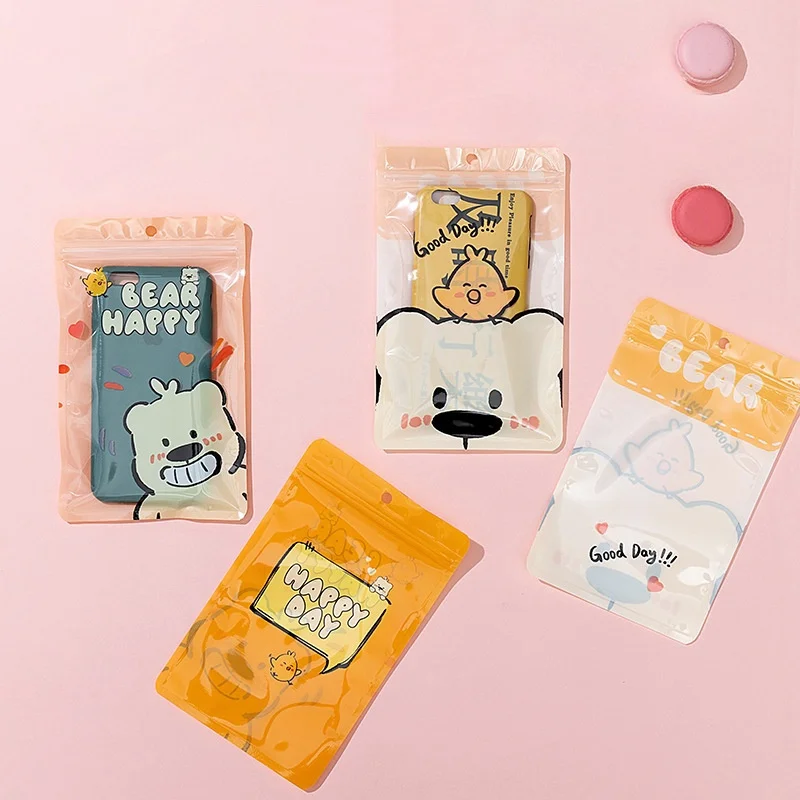 StoBag 50pcs Cartoon Transparent Ziplock Bags Cute Phone Case Packaging Kids Plastic Sealed Candy Food Storage Pouches Pocket